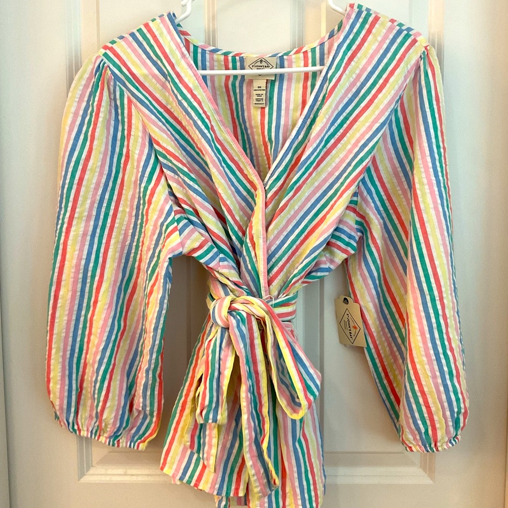 NWT St. John’s Bay Pastel Striped‎ Wrap Blouse size 0X
